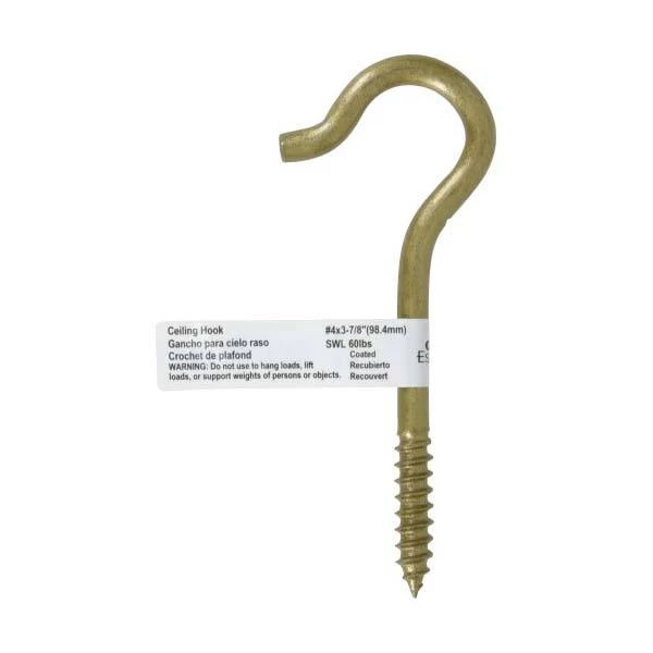 Hillman 3-7/8-Inch #4 Thread Gold Zinc Ceiling Hook 3 Hillman 3-7/8-Inch #4 Thread Gold Zinc Ceiling Hook - Image 2