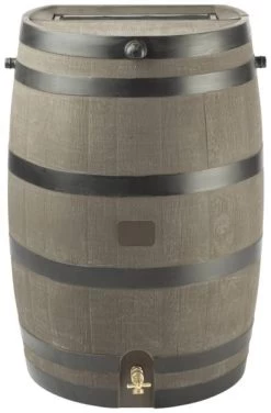 50-Gallon Brass/Aluminum Wood Grain Rain Barrel With Spigot