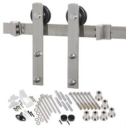 8-Foot Stainless Steel Straight Strap Barn Door Hardware Kit