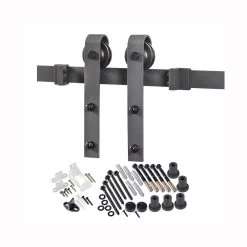 6-1/2-Foot Matte Black Steel Bent Strap Barn Door Hardware Kit For Barn Door